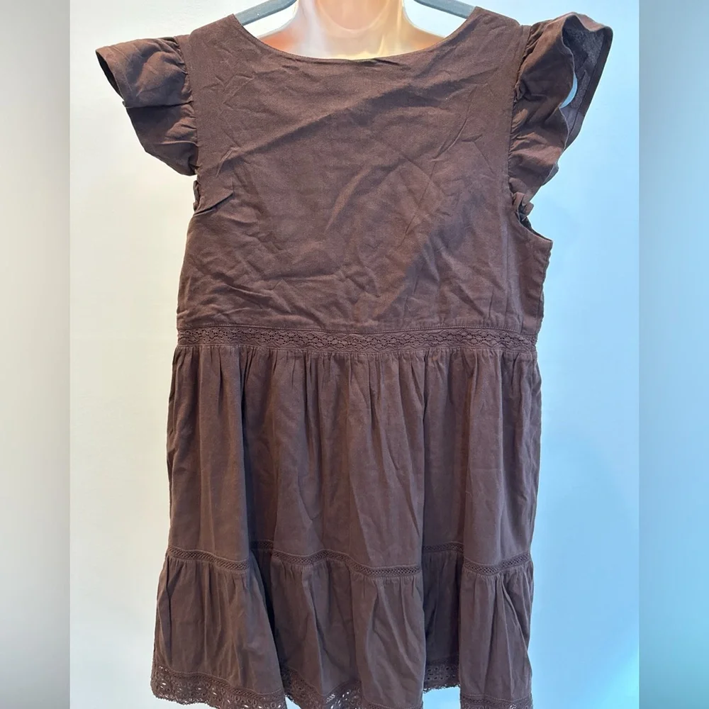GAP Kids Chocolate Brown Casual Dress Baby Doll V-neck Girl Size 14-16